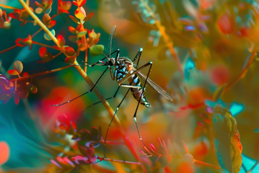 Aedes aegypti nas plantas coloridas